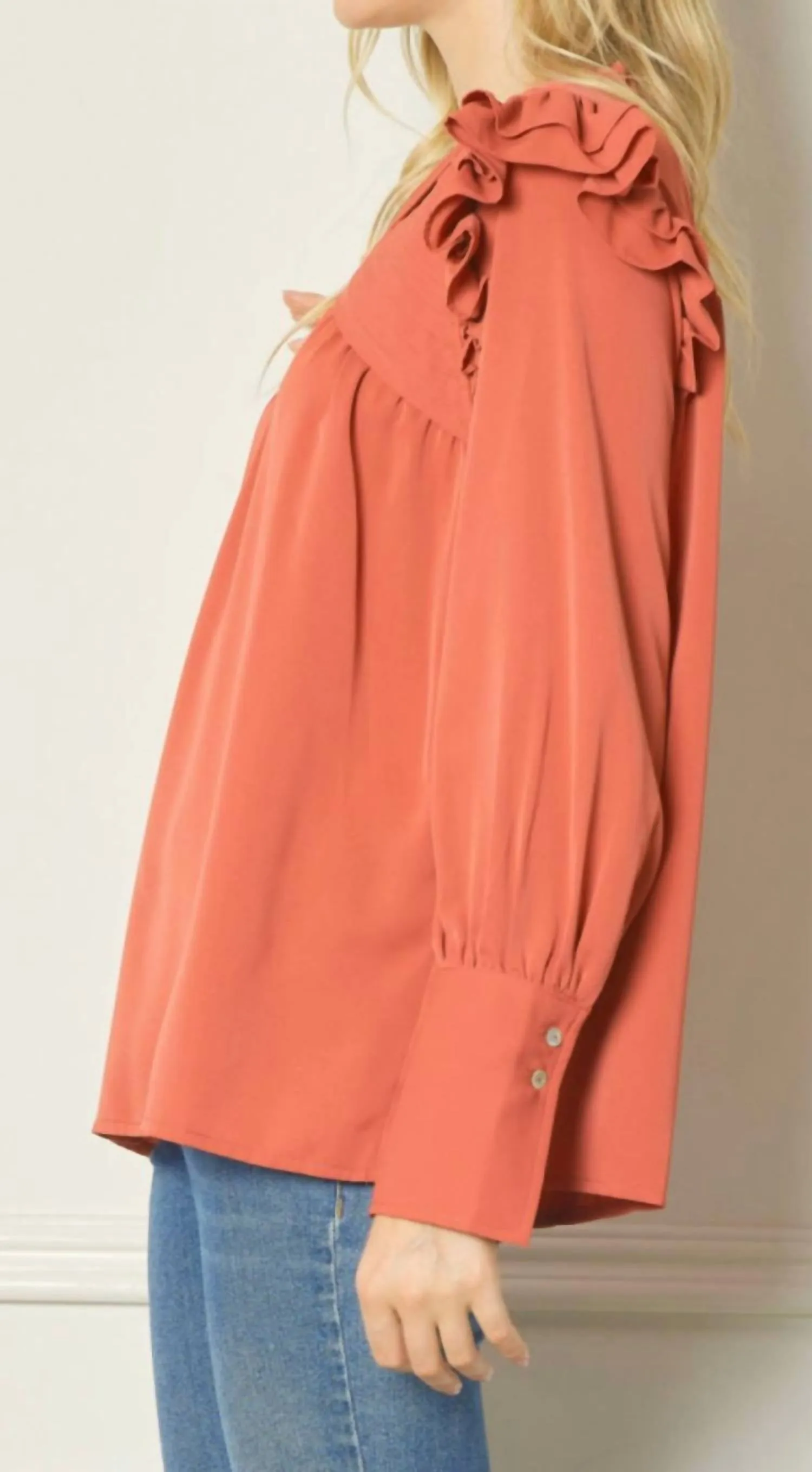 Pintucked And Pretty Top In Salmon