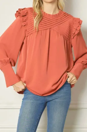 Pintucked And Pretty Top In Salmon