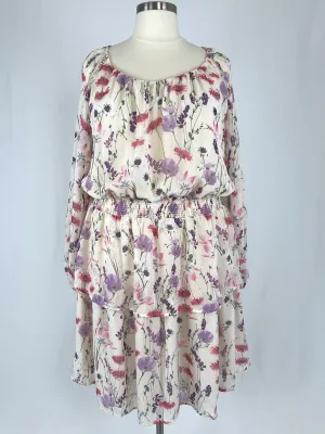 Pleione Size 3XL (24) Cream & Pink Floral Flounce Dress
