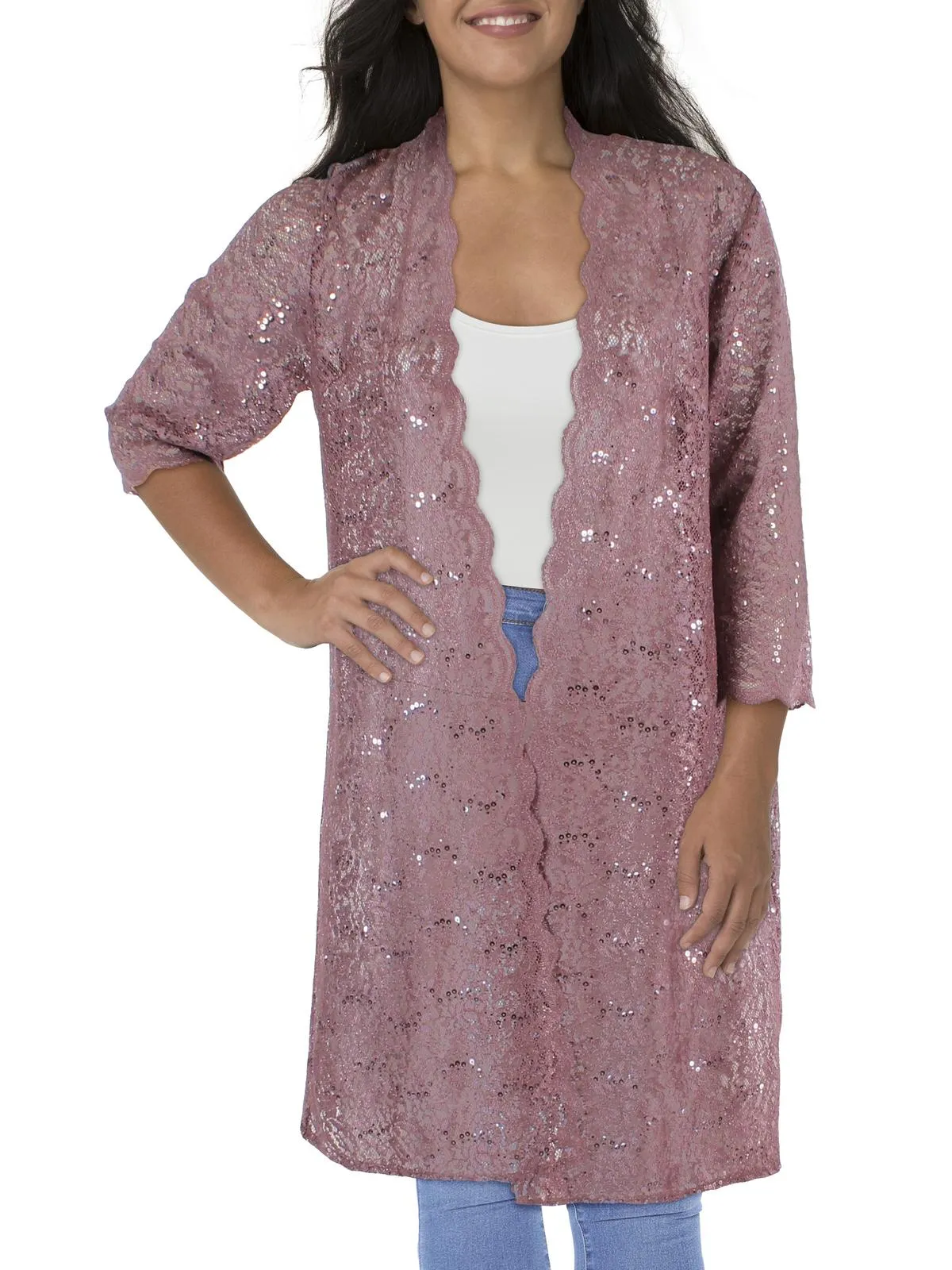 Plus Womens Lace Sequined Jacket