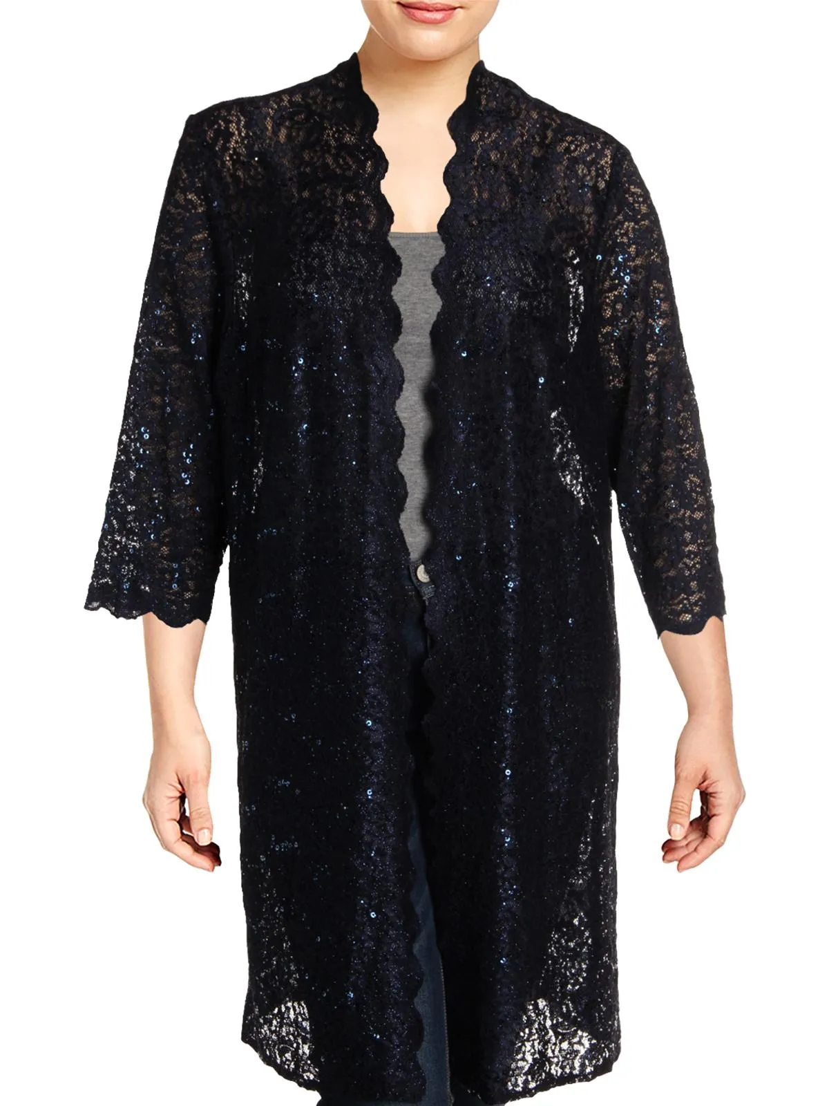 Plus Womens Lace Sequined Jacket