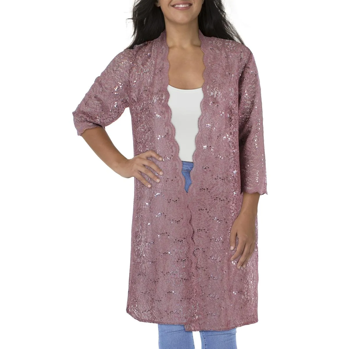 Plus Womens Lace Sequined Jacket