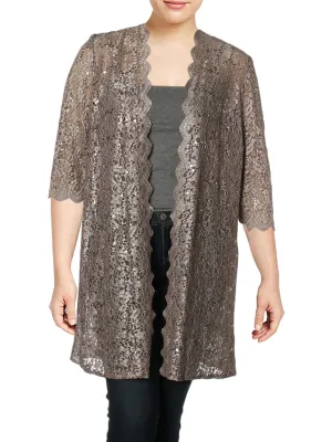 Plus Womens Lace Sequined Jacket
