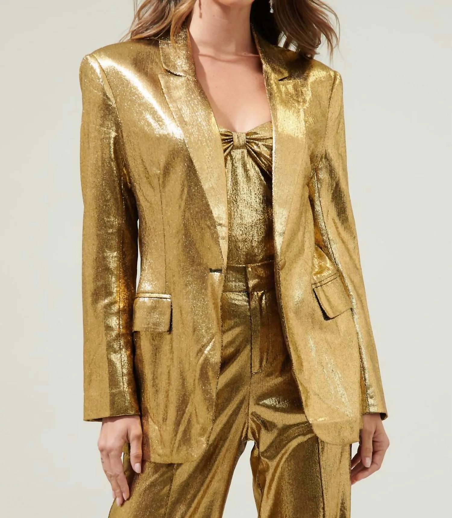 Primadonna Pintuck Fitted Blazer In Gold