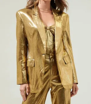 Primadonna Pintuck Fitted Blazer In Gold