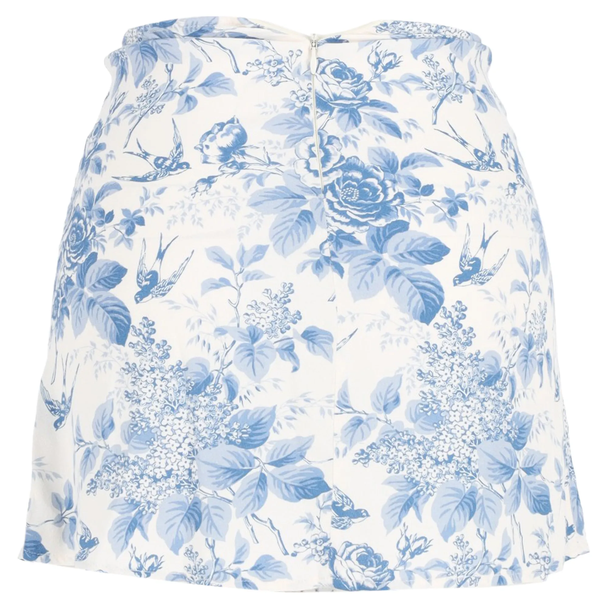Reformation Margot Floral Print Mini A-Line Skirt with Slit in Blue Viscose