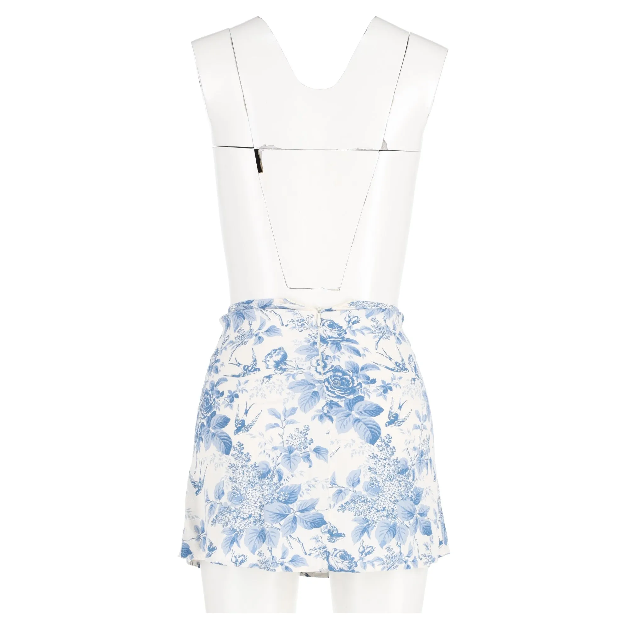 Reformation Margot Floral Print Mini A-Line Skirt with Slit in Blue Viscose