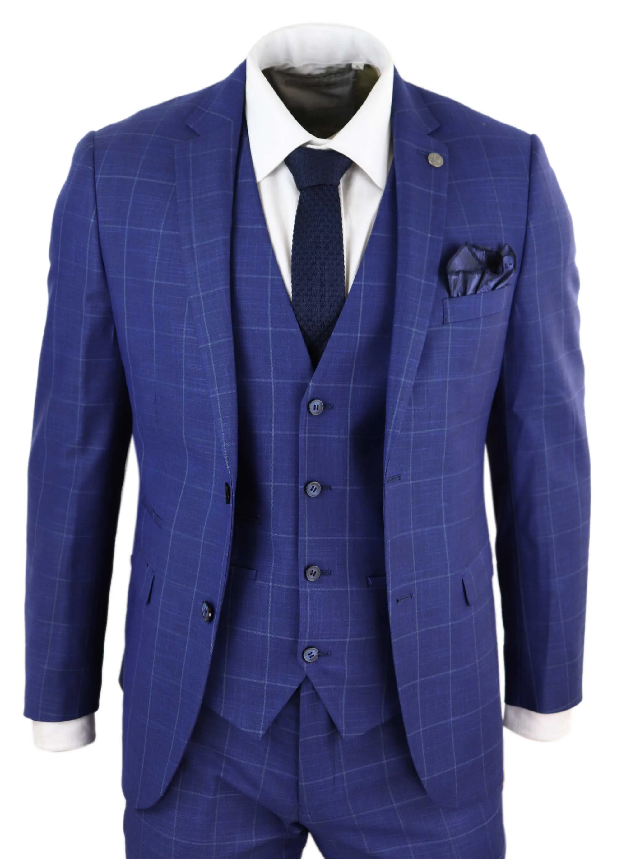 Rover 3 Piece Suit Blue Check Suit Formal