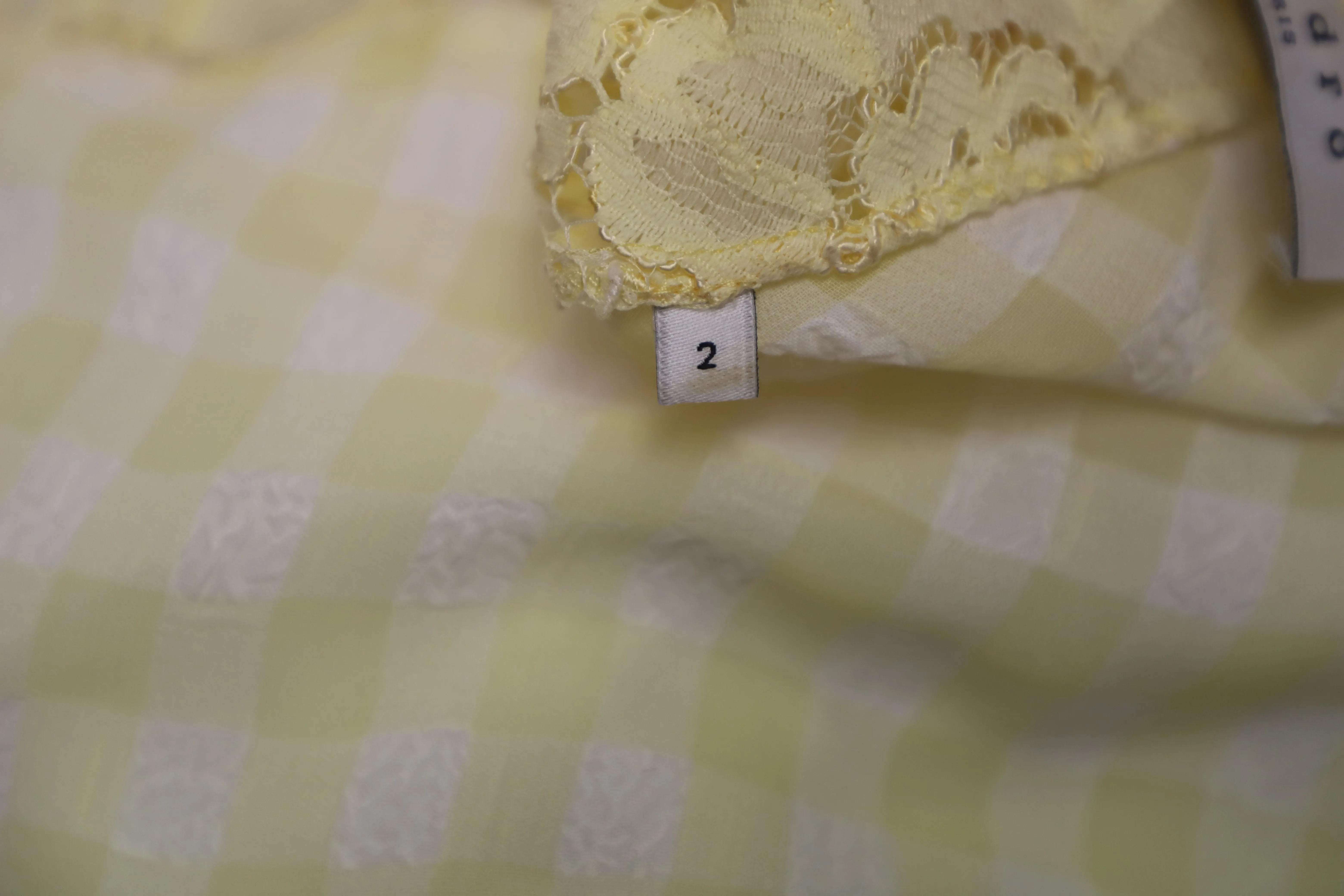 Sandro Paris Checkered and Lace Sleeveless Top in Yellow Cotton