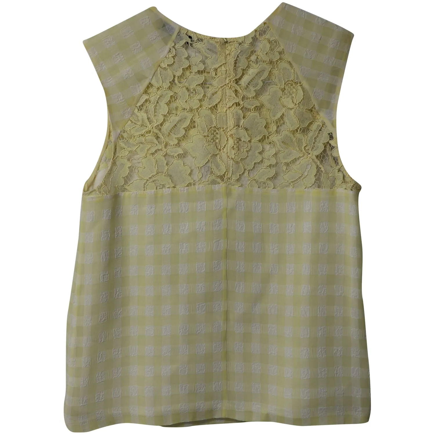 Sandro Paris Checkered and Lace Sleeveless Top in Yellow Cotton