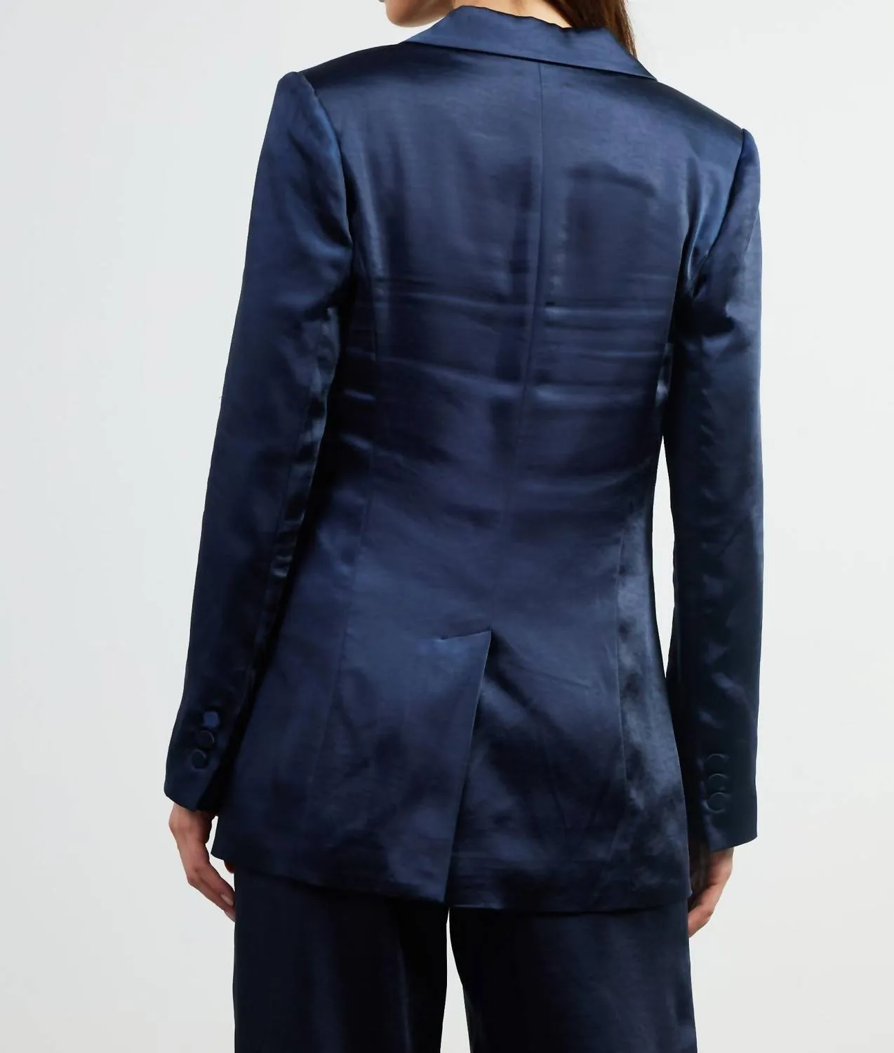 Satin Tailored Blazer In Navy