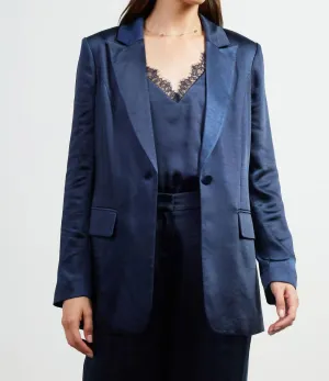 Satin Tailored Blazer In Navy