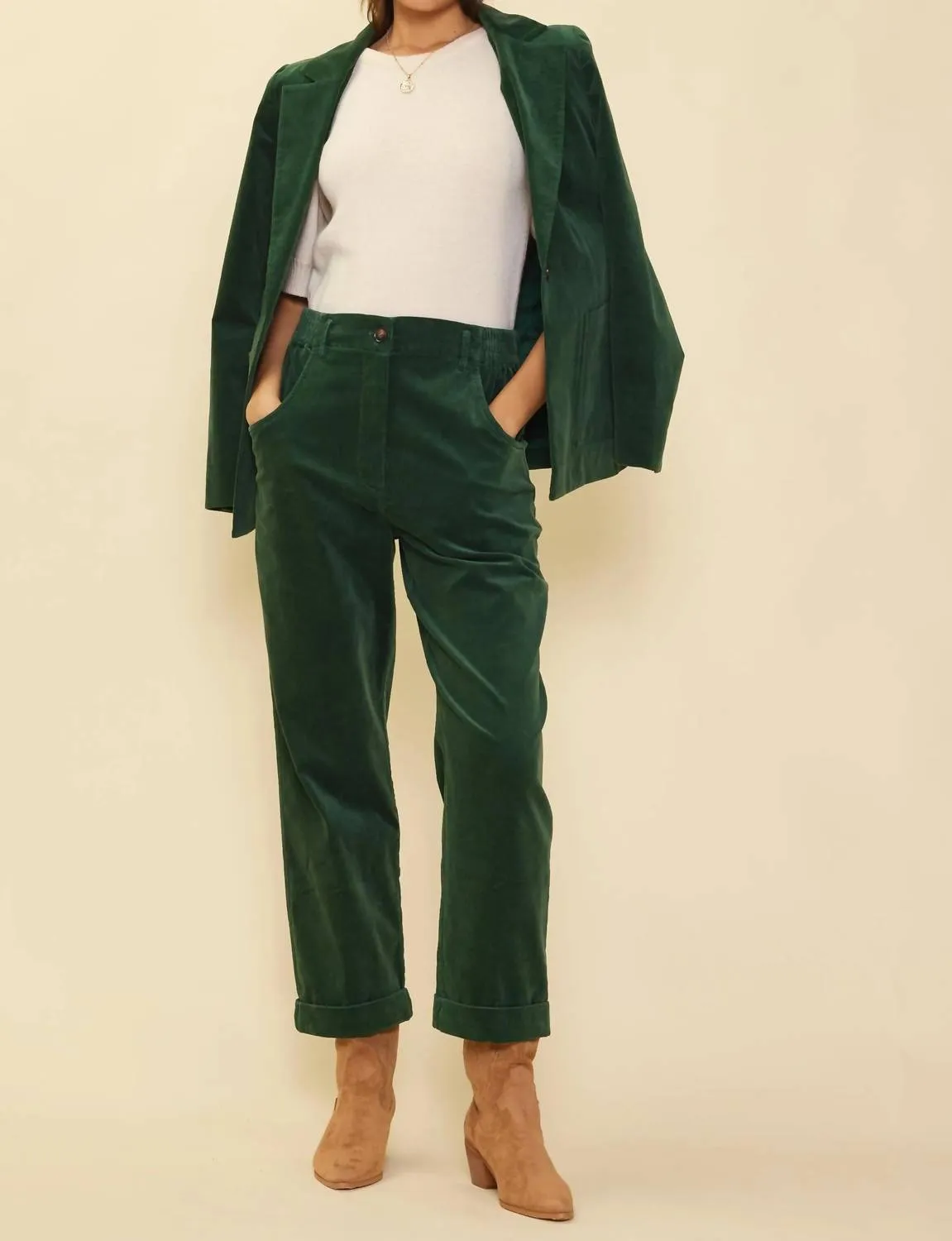 Selena Tailored Corduroy Blazer In Green