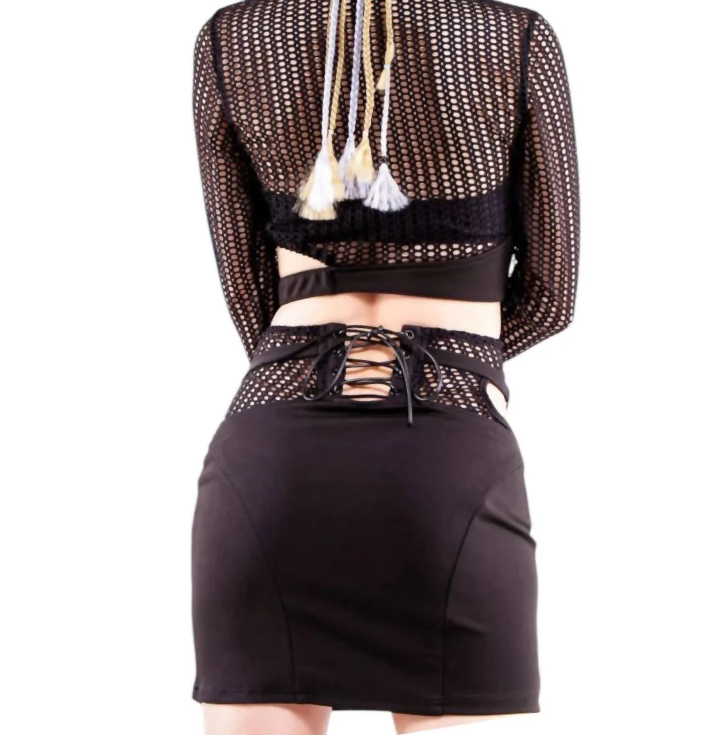 Sexy Punk Croft Buckle Fishnet Short Top In One Color