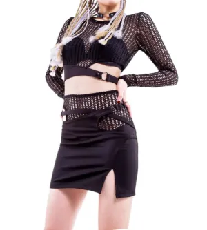 Sexy Punk Croft Buckle Fishnet Short Top In One Color