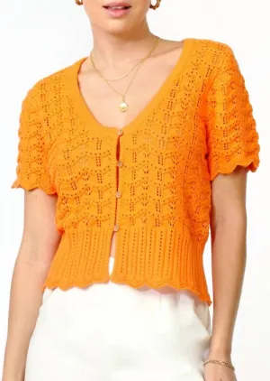 Shanti Scalloped Open Neck Cardigan In Orange