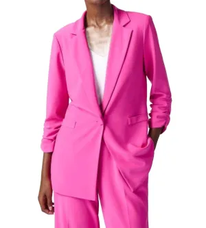 Shirred Sleeve Blazer In Ultra Pink