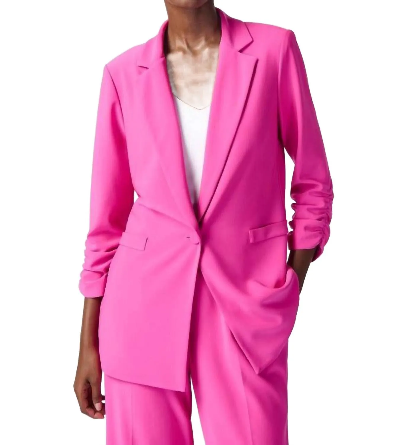 Shirred Sleeve Blazer In Ultra Pink