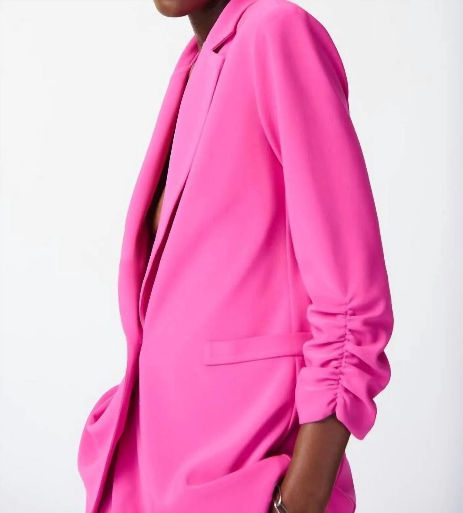 Shirred Sleeve Blazer In Ultra Pink
