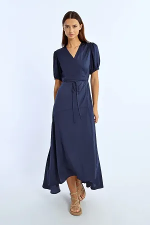 Short Sleeve Wrap Dress in Navy