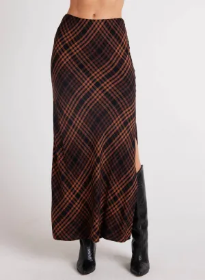 Side Slit Bias Maxi Skirt In Autumn Ember Plaid