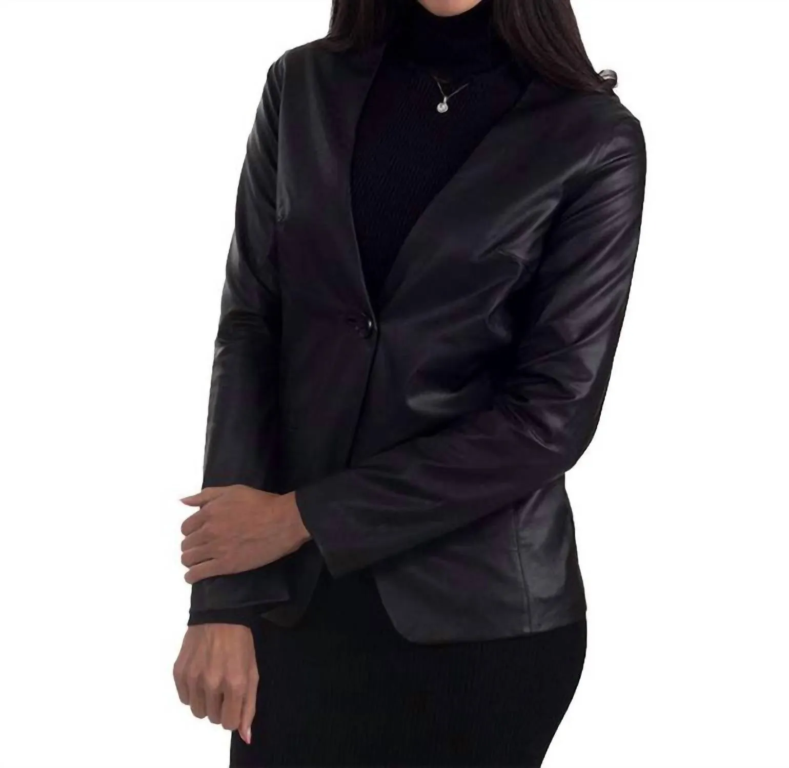 Single-Button V-Neck Blazer In Black