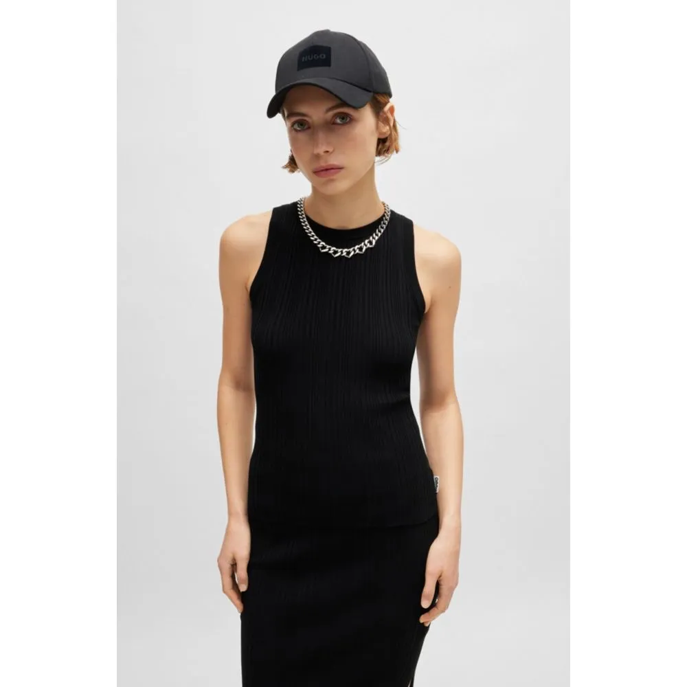 Slim-fit sleeveless top with irregular ribbed structure