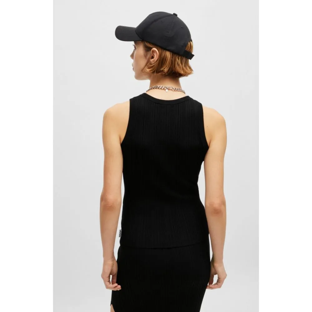 Slim-fit sleeveless top with irregular ribbed structure