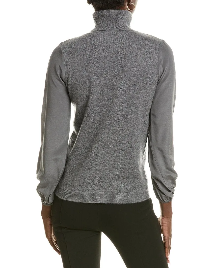 sofiacashmere Chiffon Silk Sleeve Turtleneck Cashmere Sweater