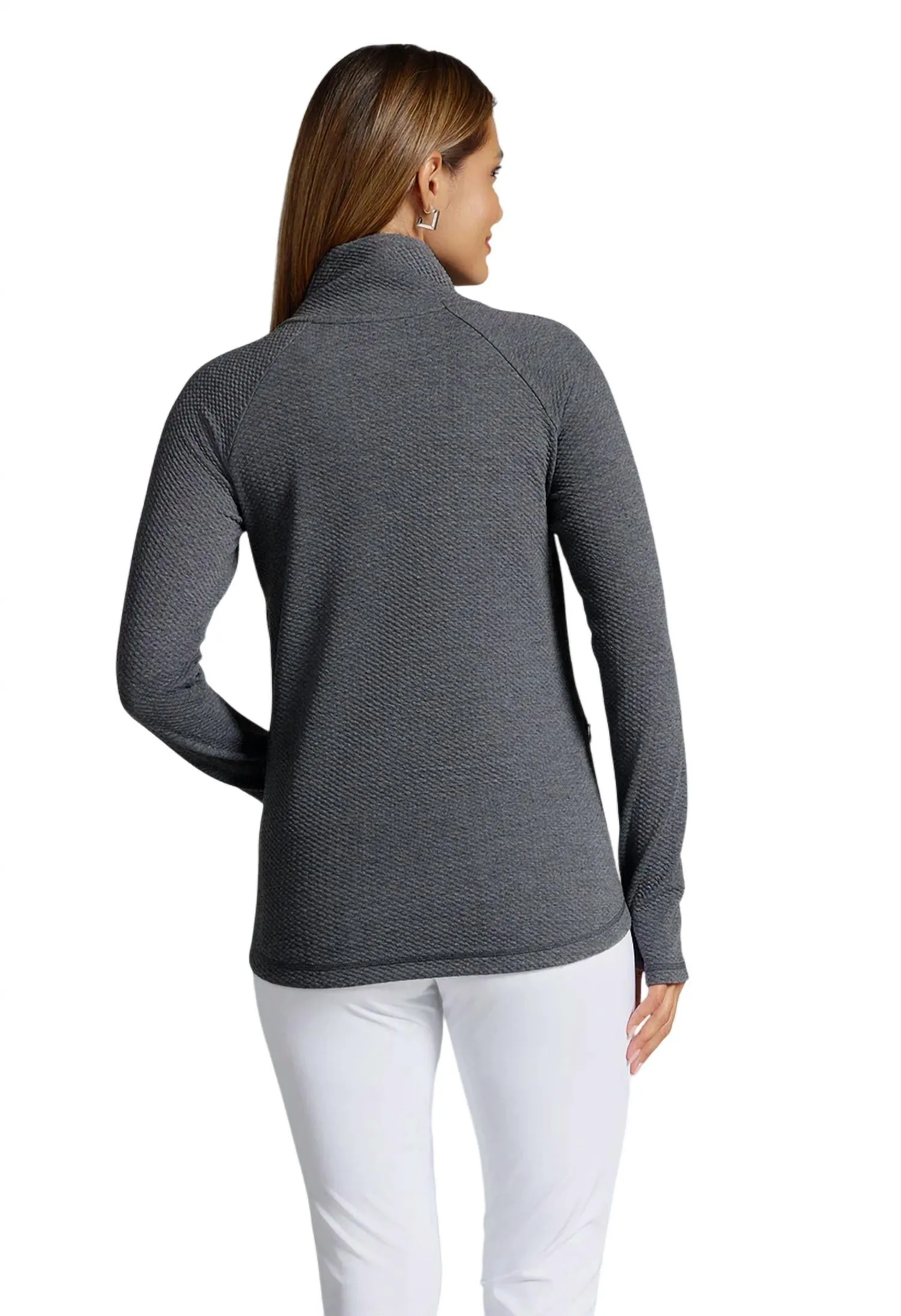 Solid Popcorn Stitch Asymmetrical Zip Pullover In Black