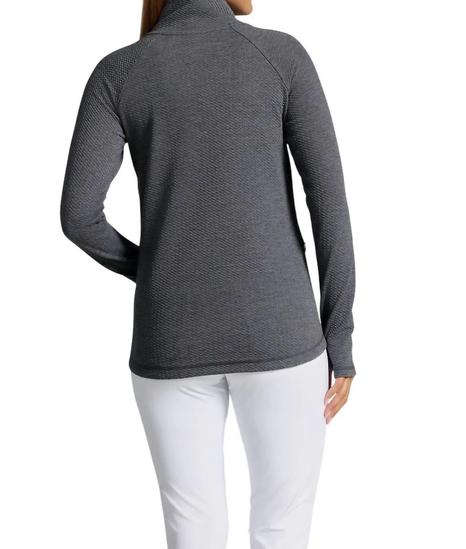Solid Popcorn Stitch Asymmetrical Zip Pullover In Black