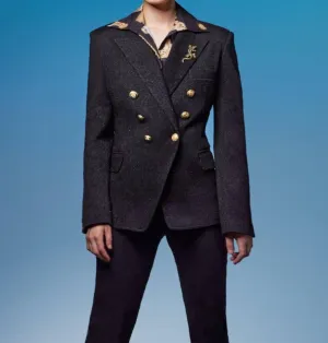 Sparkle Lurex Blazer With Lizard Broach In Black
