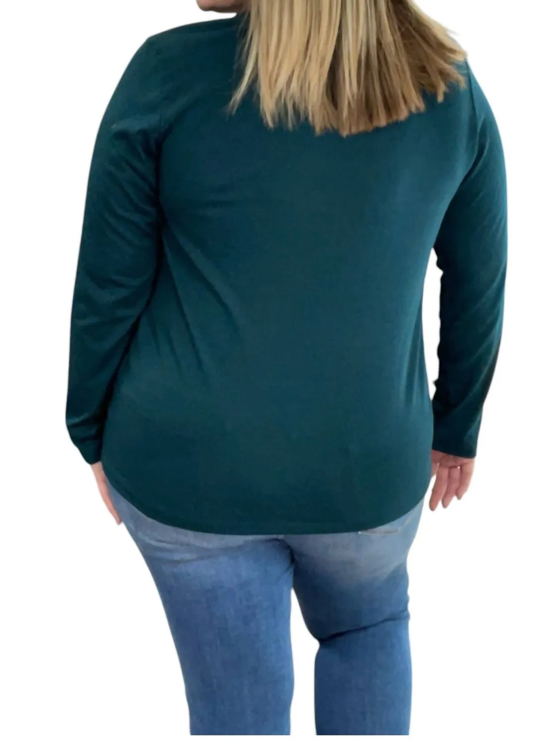 Spliced Front Long Sleeve Top In Deep Teal