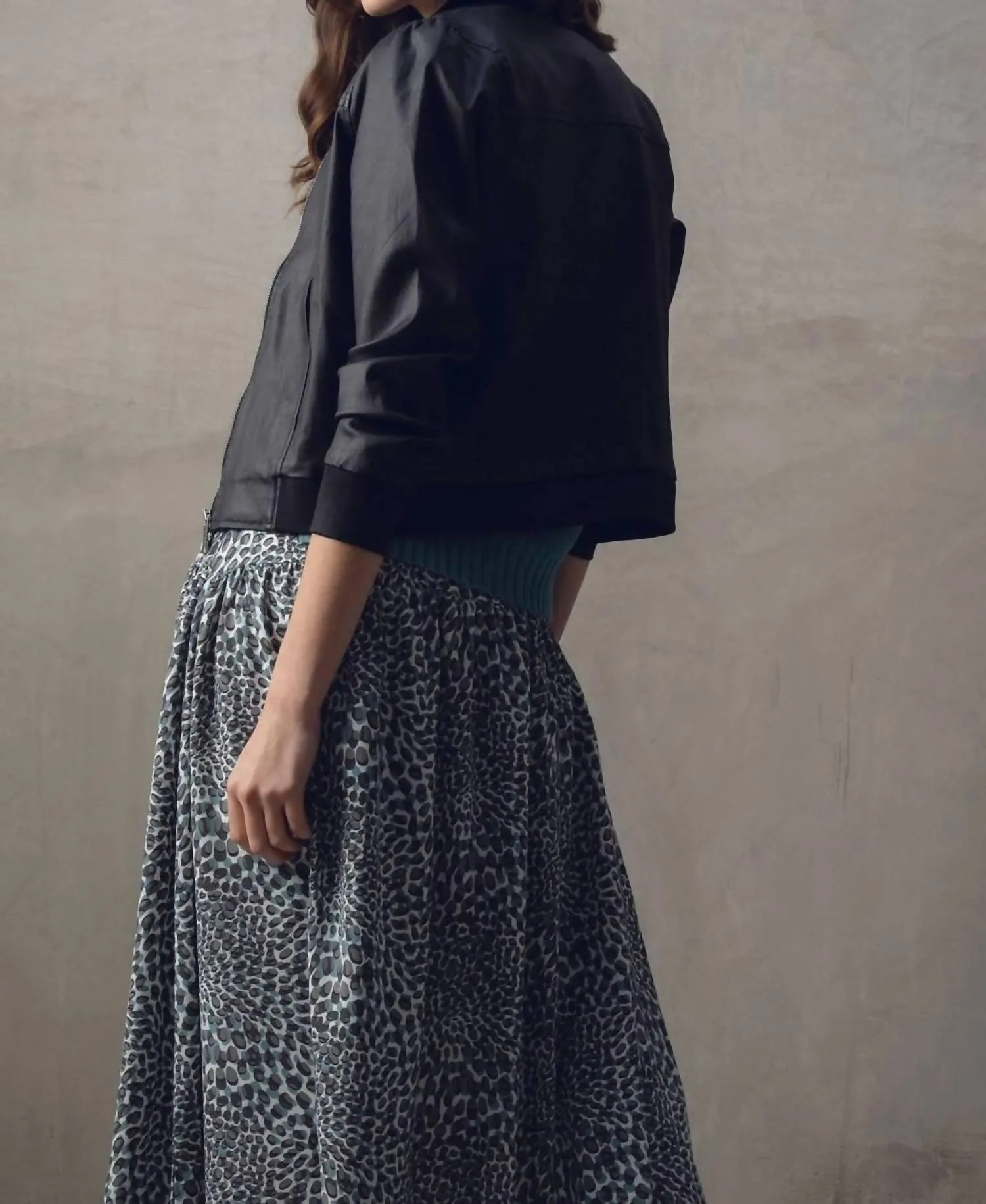 Spot Print Skirt In Grey/teal