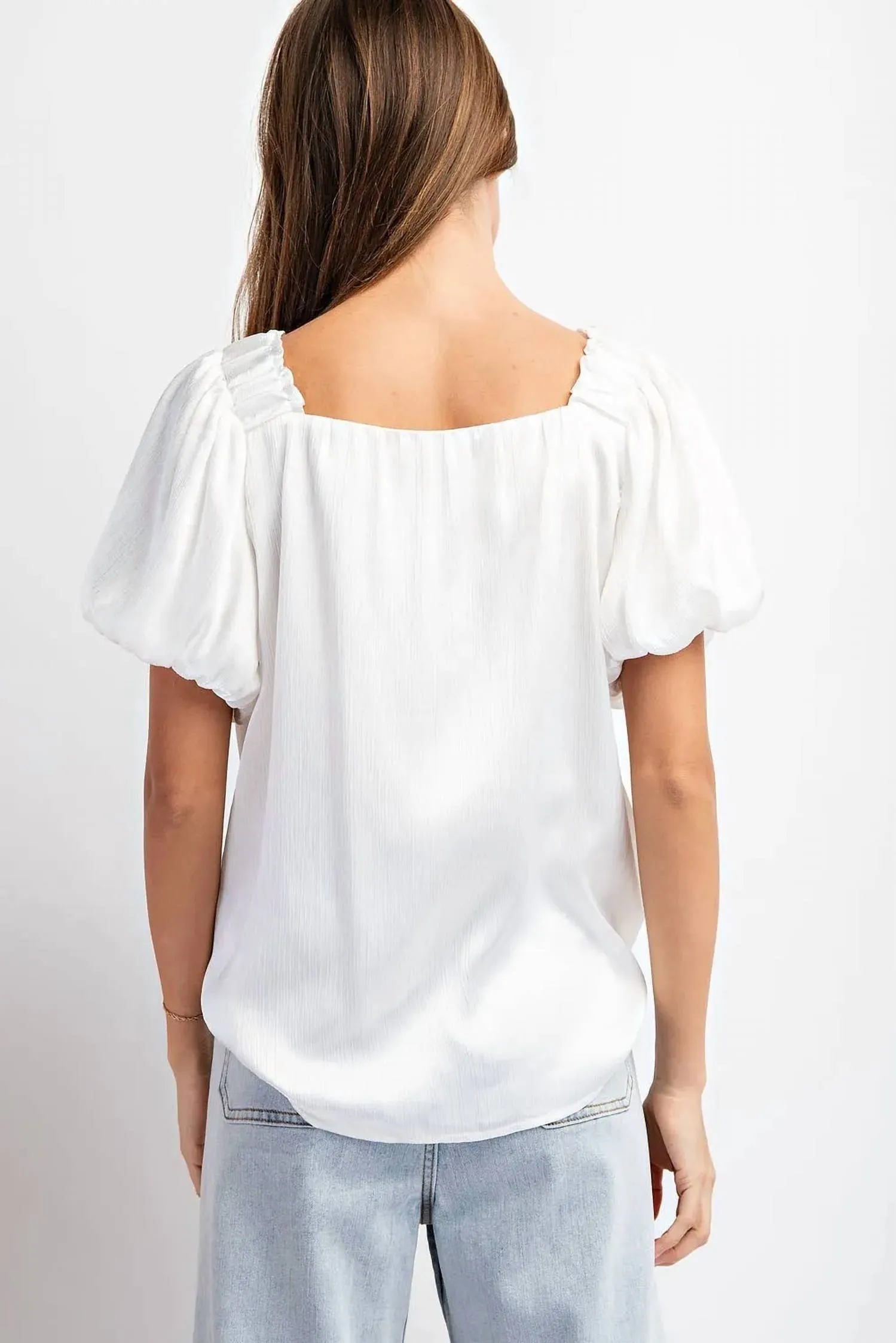Square Neck Satin Top In White