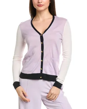 St. John Fine Gauge Colorblocked Knit V-Neck Wool-Blend Cardigan