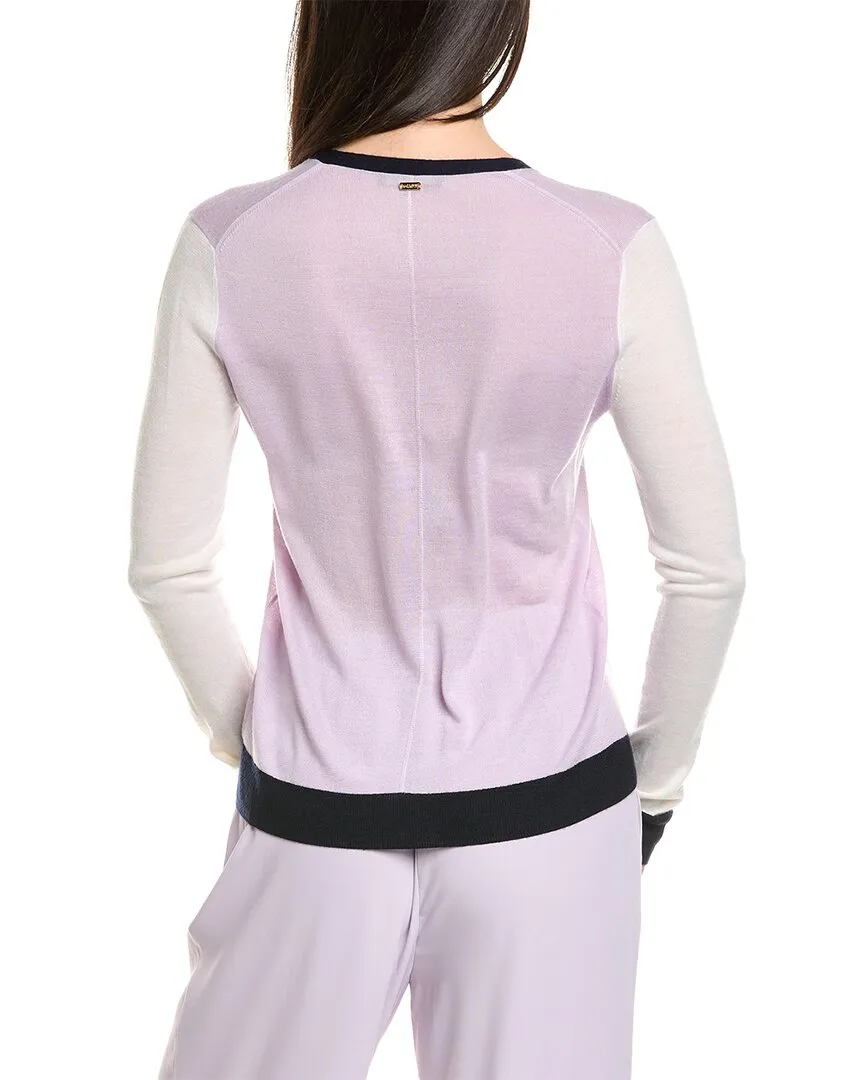 St. John Fine Gauge Colorblocked Knit V-Neck Wool-Blend Cardigan