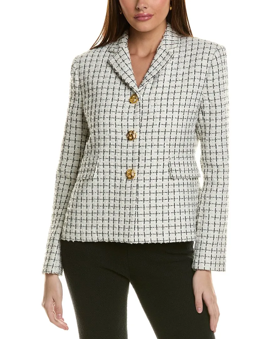 ST. JOHN JACKET-PLAIDTWEEDW/POCKETSLINE