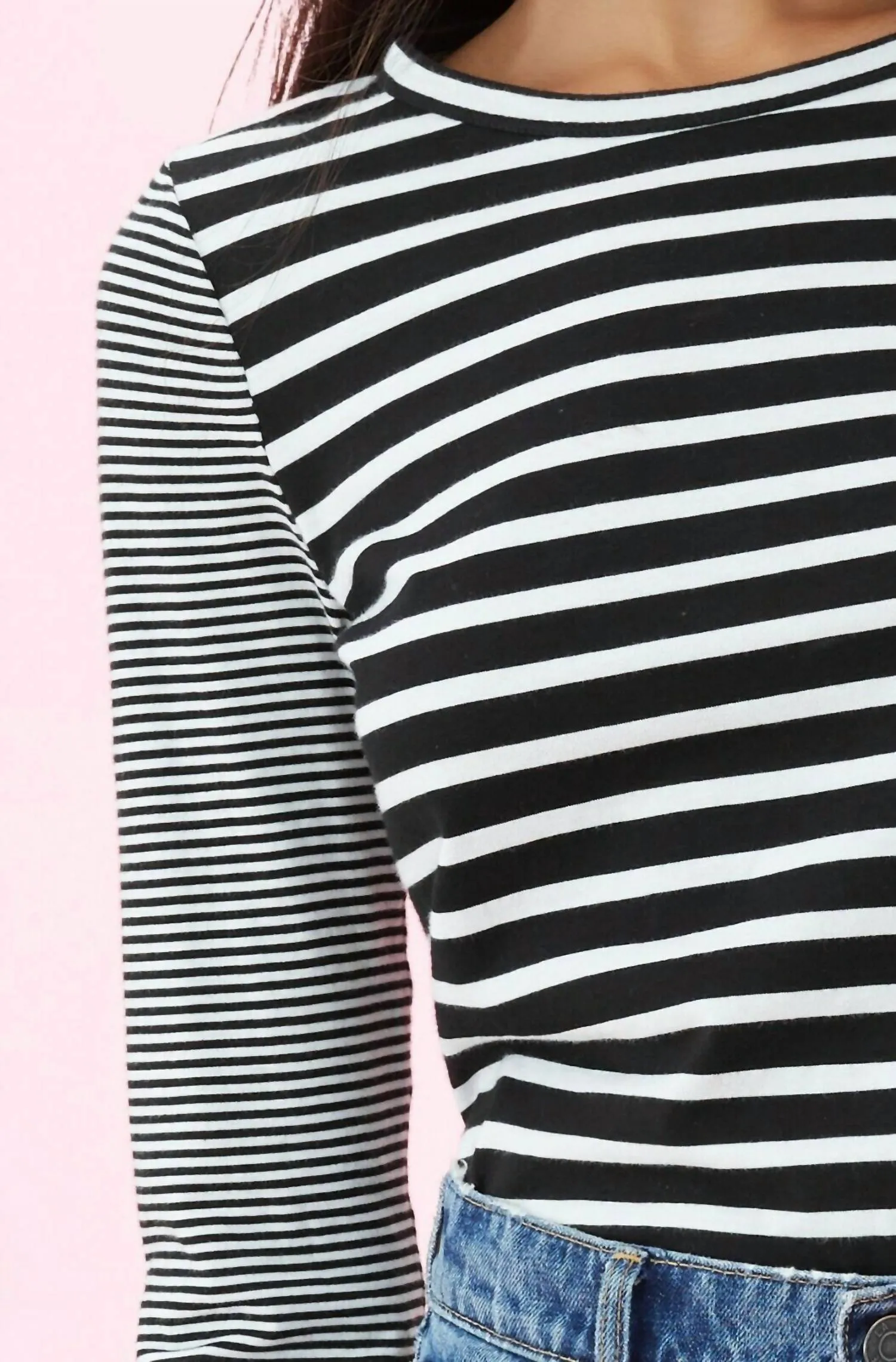 Striped Long Sleeve Jersey Tee In Black/white