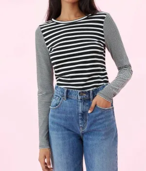 Striped Long Sleeve Jersey Tee In Black/white
