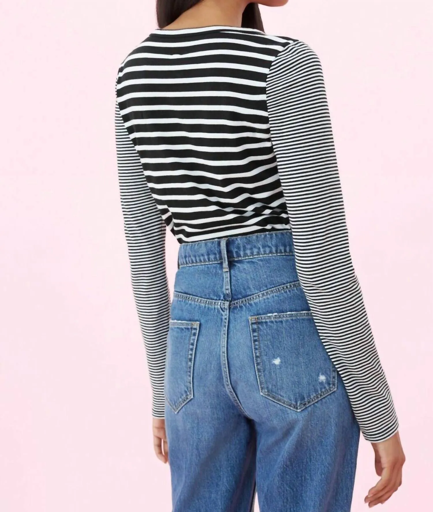 Striped Long Sleeve Jersey Tee In Black/white