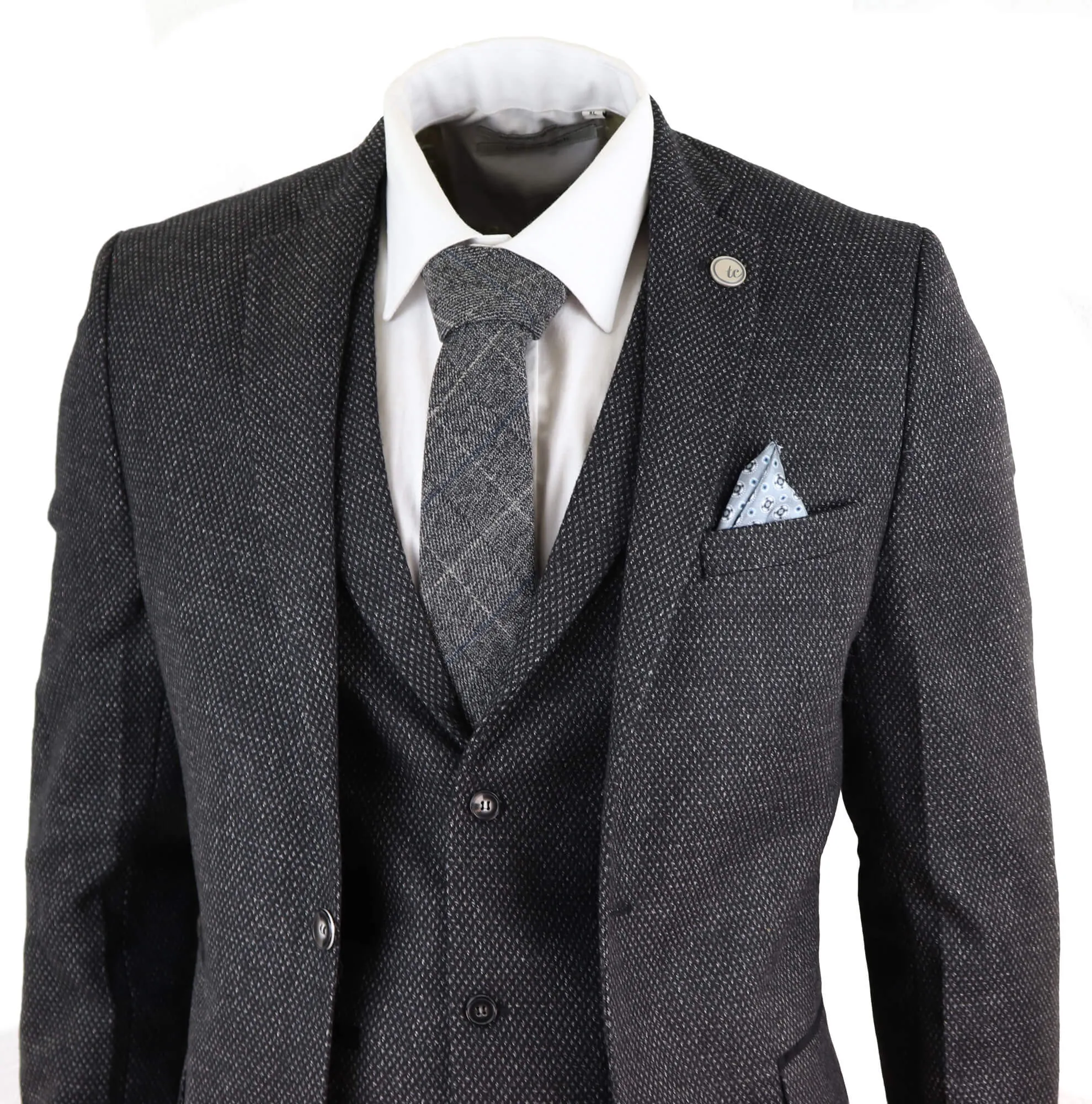 STZ14 Black Wool 3 Piece Suit Tweed