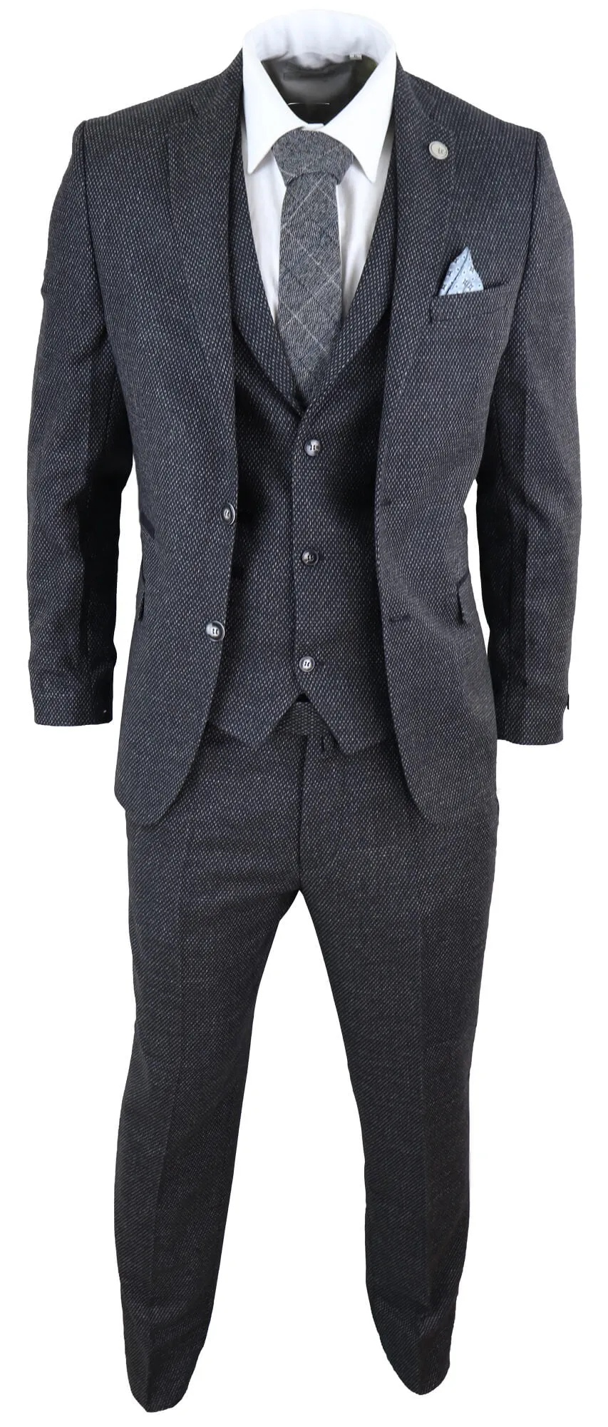 STZ14 Black Wool 3 Piece Suit Tweed