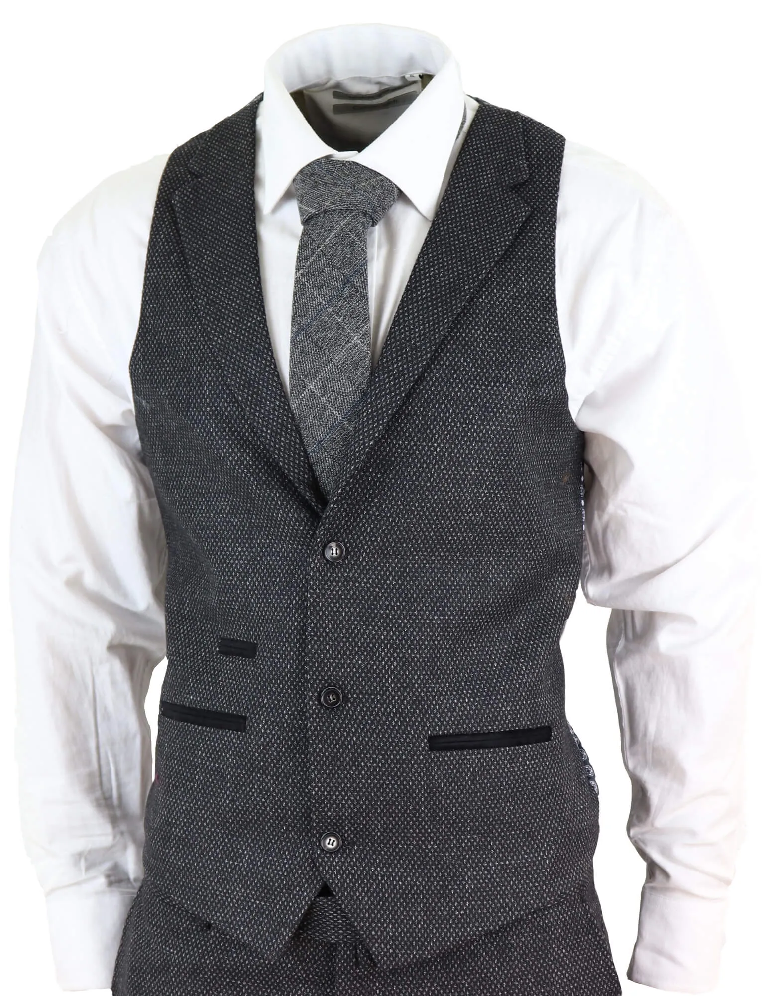 STZ14 Black Wool 3 Piece Suit Tweed
