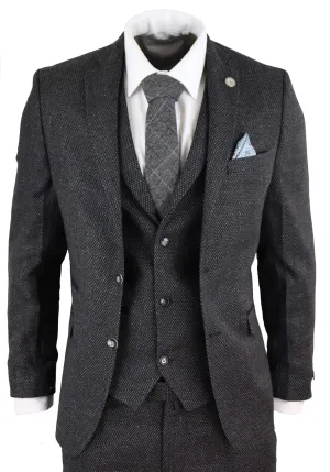 STZ14 Black Wool 3 Piece Suit Tweed