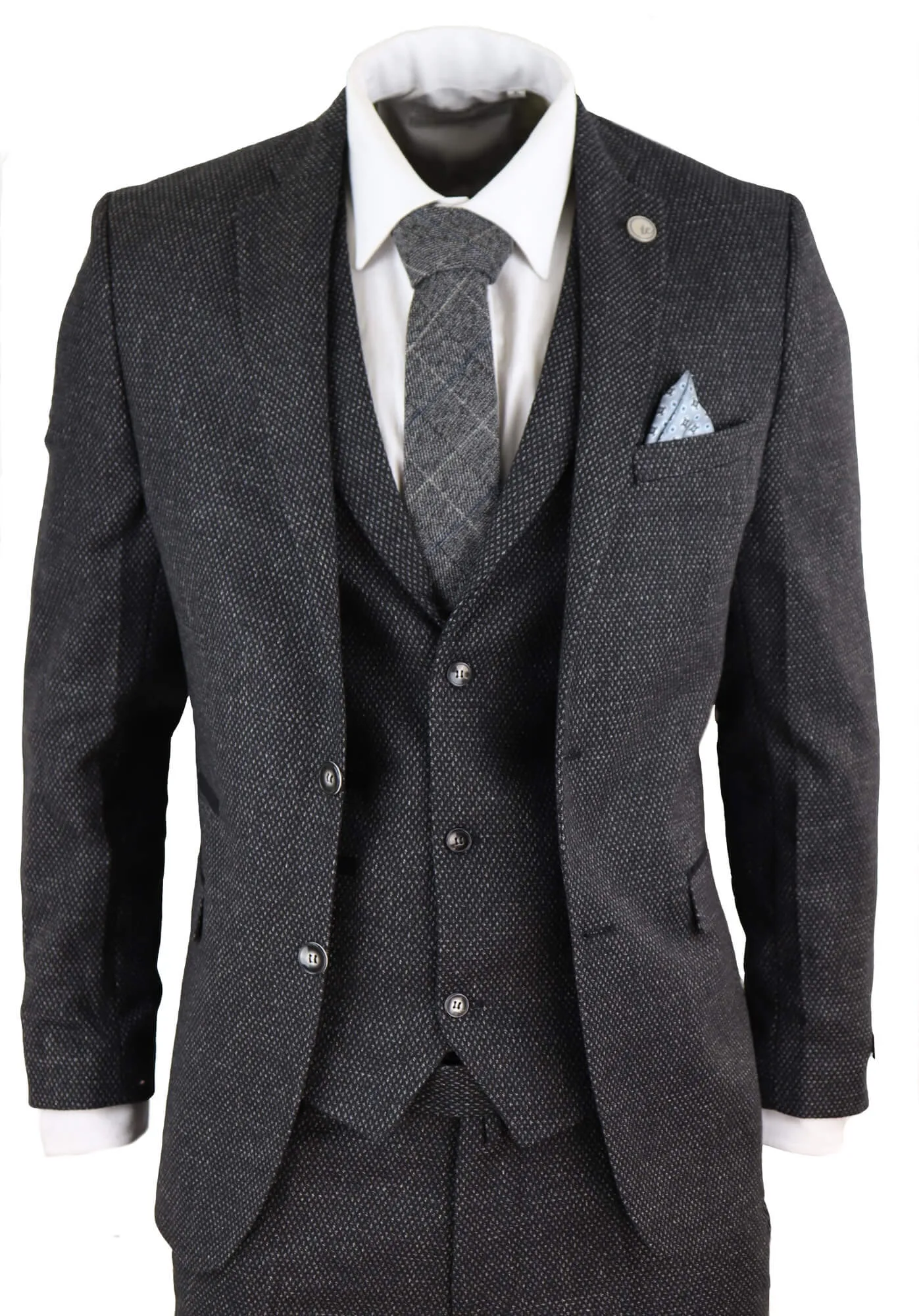 STZ14 Black Wool 3 Piece Suit Tweed