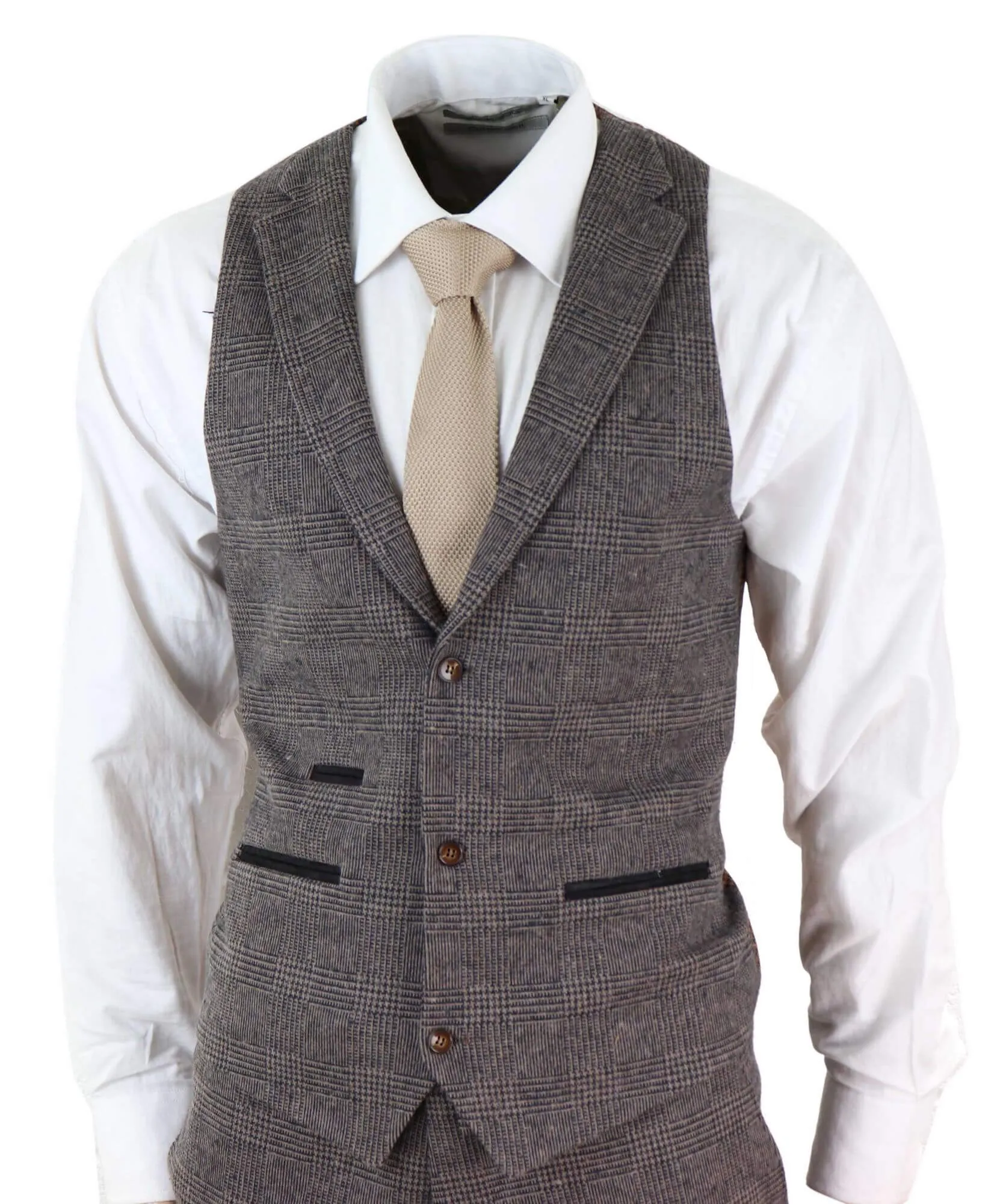 STZ17 Wool 3 Piece Check Suit Tweed Brown