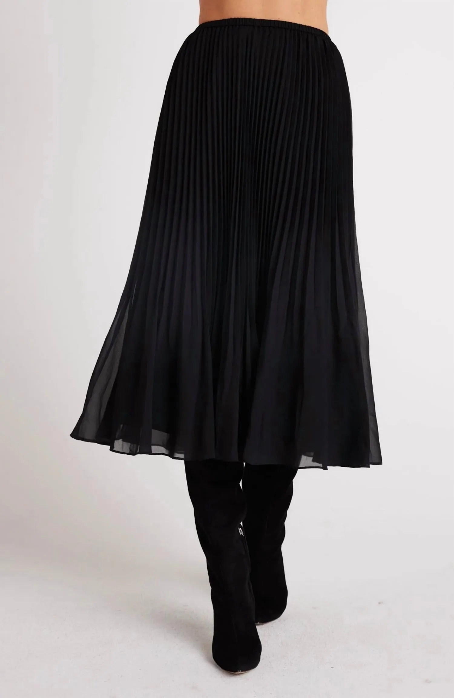 Sunburst Pleat Chiffon Midi Skirt In Black