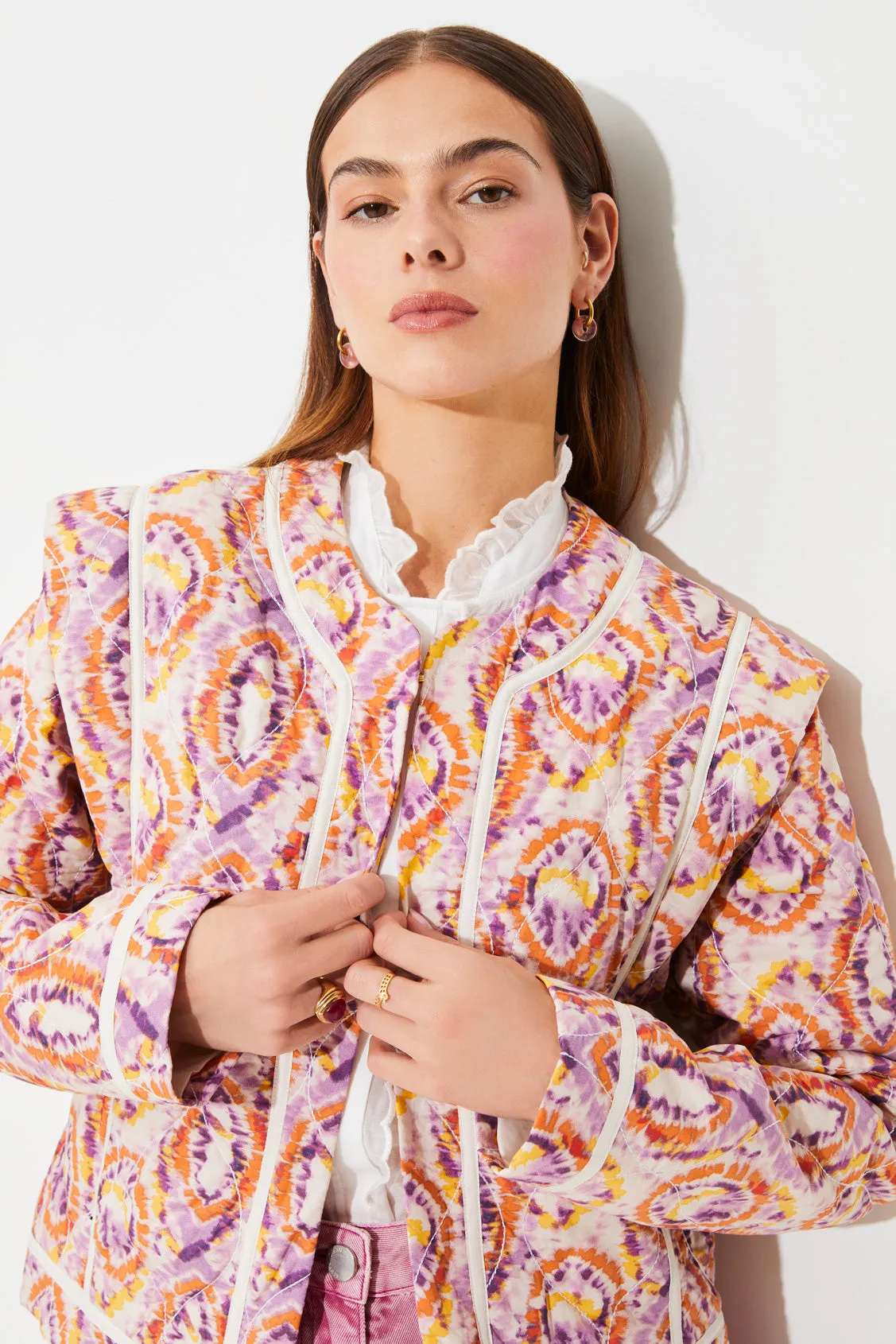 Suncoo Devon Coral/Purple Retro Print Jacket