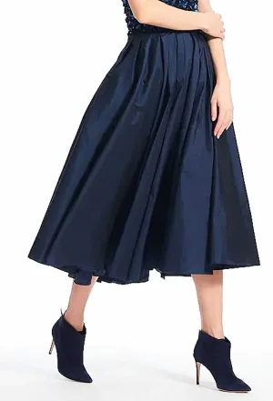 Taffeta Tea-Length Midi Skirt In Navy
